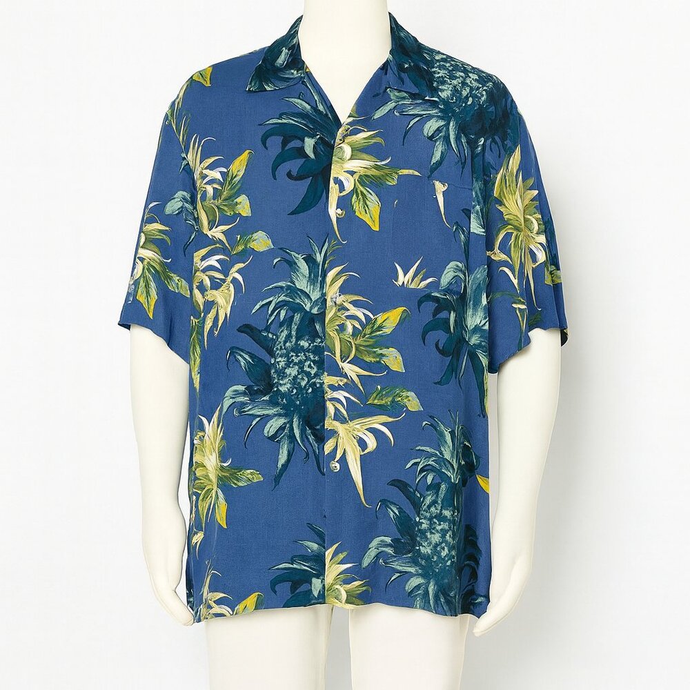 Caribbean Blues Hawaiian Aloha Floral Shirt XXL Rayon Button Front